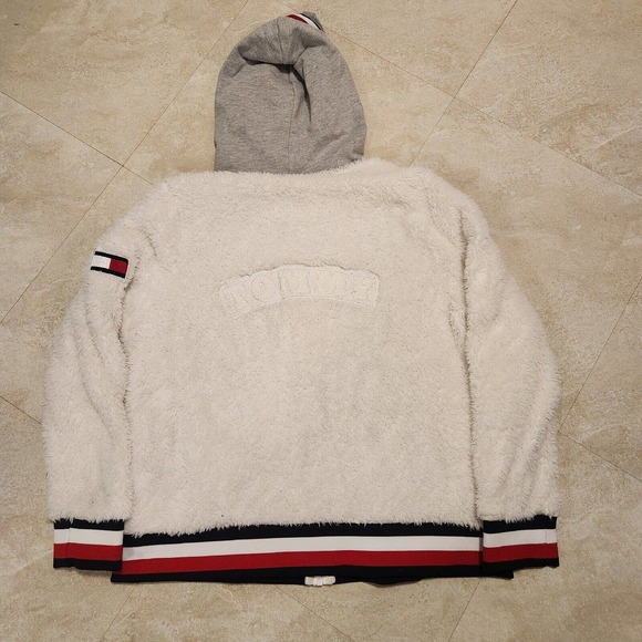 Tommy Hilfiger Womens L Large Spellout Fleece Sherpa High Deep Pile Teddy Jacket - Picture 2 of 10